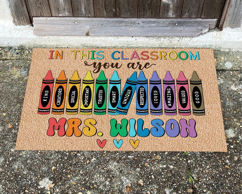 Classroom Welcome Mat, In this Classroom Teacher Rug, Teacher Personalized Gifts, Classroom Decor, Back to School Decor, New Teacher Gift #1_Brown