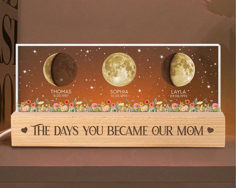 Custom Moon Phase by Date Night Light Gift for Mom, Mothers Day Gift for Grandma, Personalized Mom Moon Phase Lamp, Mom Gifts, Birthday Gift image 7