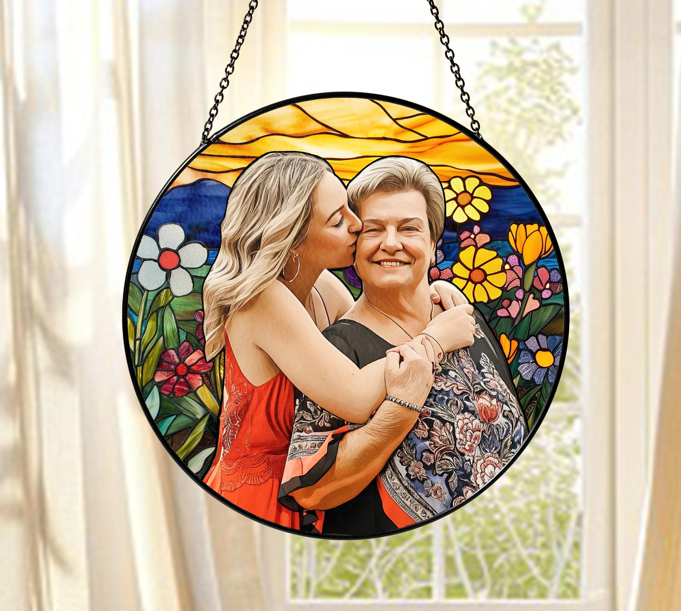 Custom Photo Stained Glass Suncatcher Gift for Mom, Mothers Day Gift ...