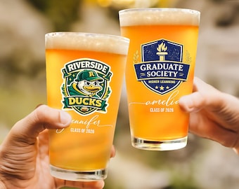 Custom Graduation Gift, Custom University Logo Beer Glass, Logo University Mug, Class of 2026 College Graduation Gifts, School Grad Mug Gift