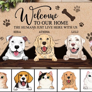 Personalized Dog Doormat, Custom Dog Welcome Mat, Funny Welcome Home Mat, Dog Mat, Welcome To Our Home Doormat, Dog Lovers Gift, Funny Mat