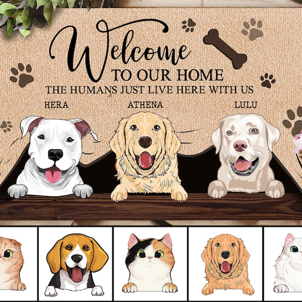 Personalized Dog Doormat, Custom Dog Welcome Mat, Funny Welcome Home Mat, Dog Mat, Welcome To Our Home Doormat, Dog Lovers Gift, Funny Mat