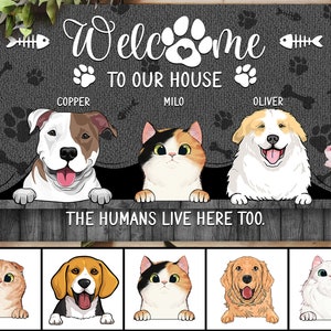 Custom Dog Cat Doormat, Personalized Dog Cat Welcome Mat, Welcome Home Mat, Dog Mat, Welcome To Our Home Doormat, Dog Lovers Gift, Cat Mat