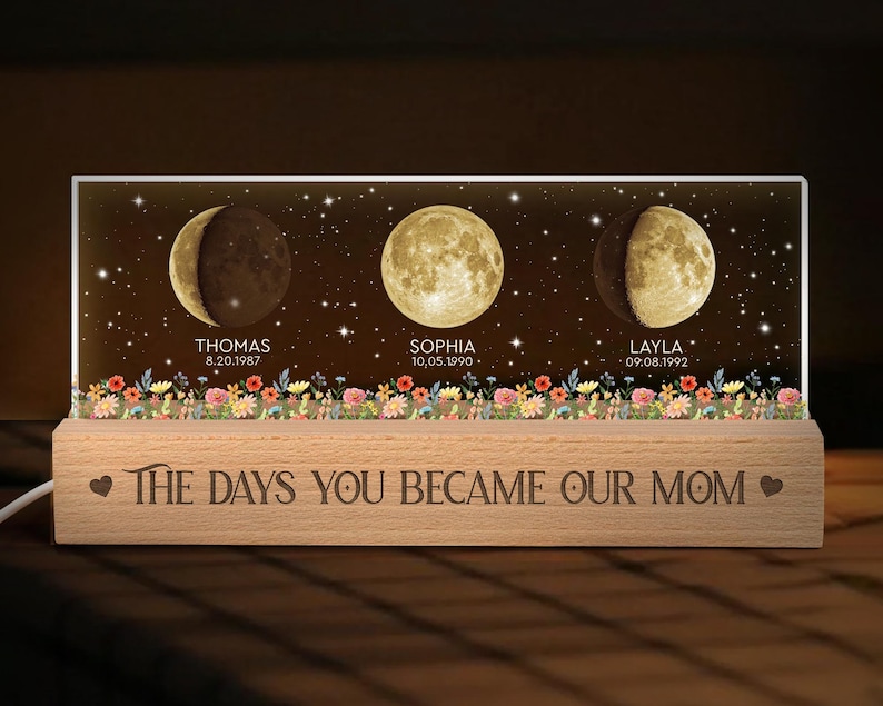 Custom Moon Phase by Date Night Light Gift for Mom, Mothers Day Gift for Grandma, Personalized Mom Moon Phase Lamp, Mom Gifts, Birthday Gift image 5