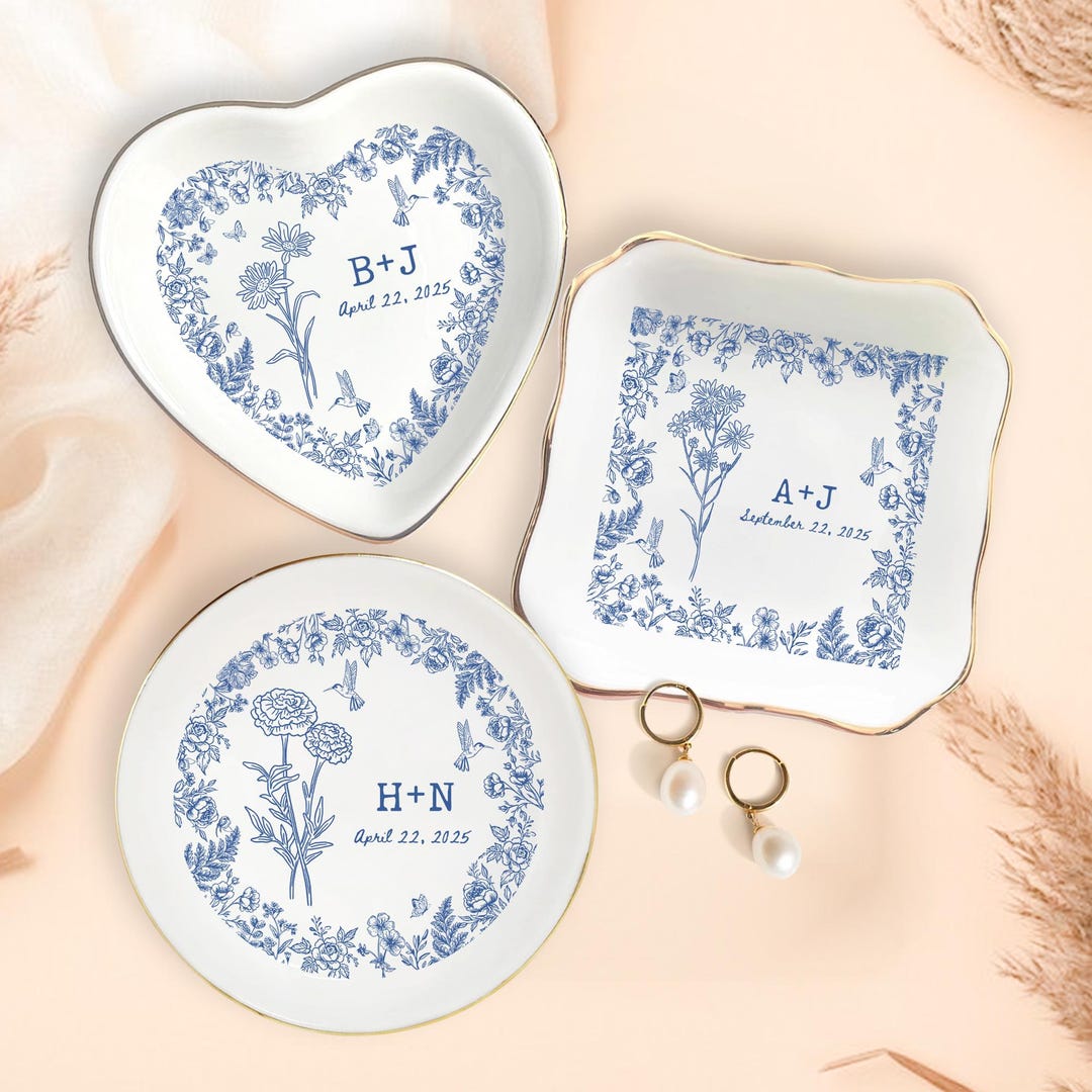 Personalized Ceramic Wedding Ring Dish: Initial & Date Keepsake - Etsy