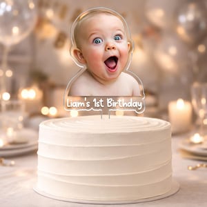 Custom Photo Birthday Cake Topper, Personalized Photo Birthday Cake Decor, Milestone Birthday Baby Photo Topper, Birthday Party Decor Gift image 1