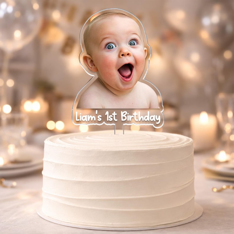 Custom Photo Birthday Cake Topper, Personalized Photo Birthday Cake Decor, Milestone Birthday Baby Photo Topper, Birthday Party Decor Gift image 1