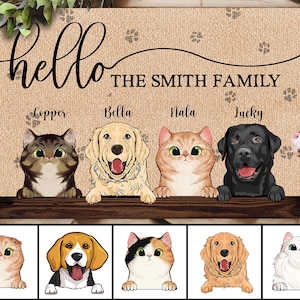 Custom Family Name Doormat, Personalized Dog Cat Doormat, Family and Pet Doormat, Dog Mat, Cat Mat, Housewarming Gifts, Welcome Home Mat Rug