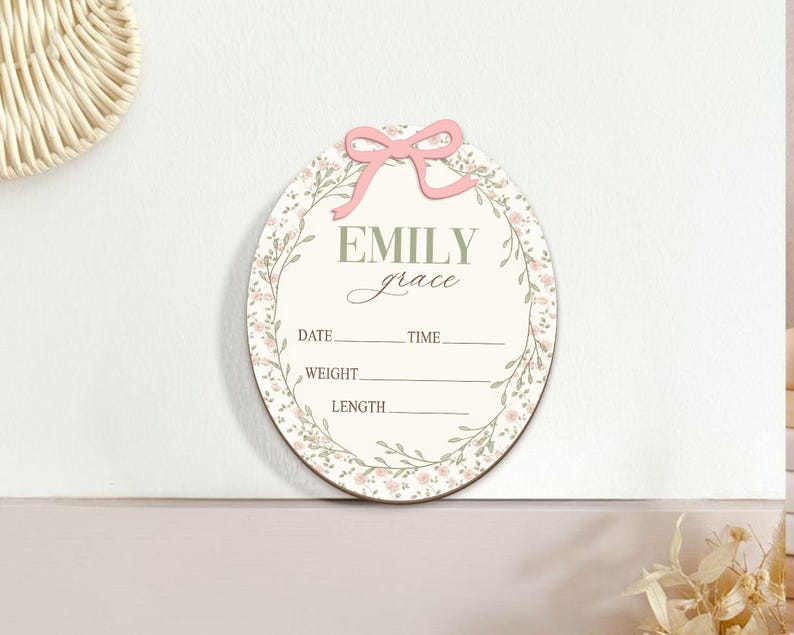 Pinkstats Signage Wildflower Baby Stats Sign, Pink Bow Nursery Decor - Etsy