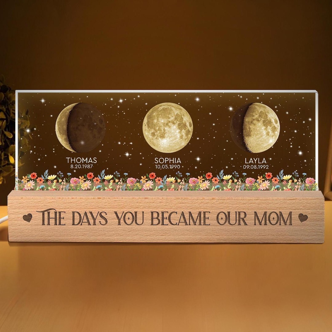 Custom Moon Phase by Date Night Light Gift for Mom, Mothers Day Gift for Grandma, Personal
