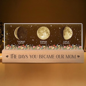 Custom Moon Phase by Date Night Light Gift for Mom, Mothers Day Gift for Grandma, Personalized Mom Moon Phase Lamp, Mom Gifts, Birthday Gift