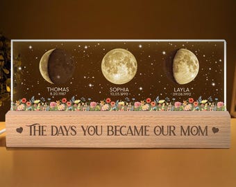 Custom Moon Phase by Date Night Light Gift for Mom, Mothers Day Gift for Grandma, Personalized Mom Moon Phase Lamp, Mom Gifts, Birthday Gift