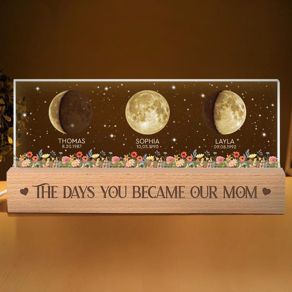 Custom Moon Phase by Date Night Light Gift for Mom, Mothers Day Gift for Grandma, Personalized Mom Moon Phase Lamp, Mom Gifts, Birthday Gift