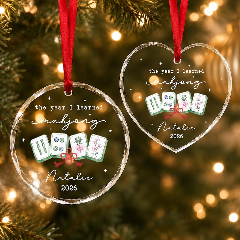 Personalized Mahjong Group Gifts, Custom The Year I Learned Mahjong Ornament, Mahjong Club Christmas Gift 2026, Mahjong Players Gift 画像 2