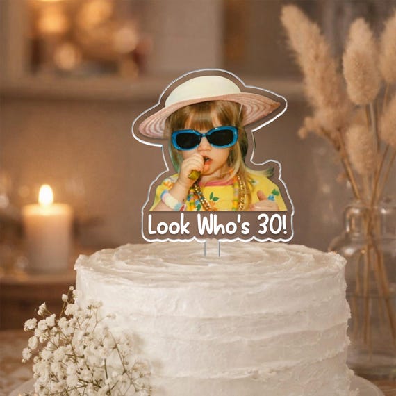 Custom Vintage Photo Acrylic Cake Topper, Personalized Photo Cake Topper, 30th Birthday Party Decoration, Wedding Anniversary Cake Topper