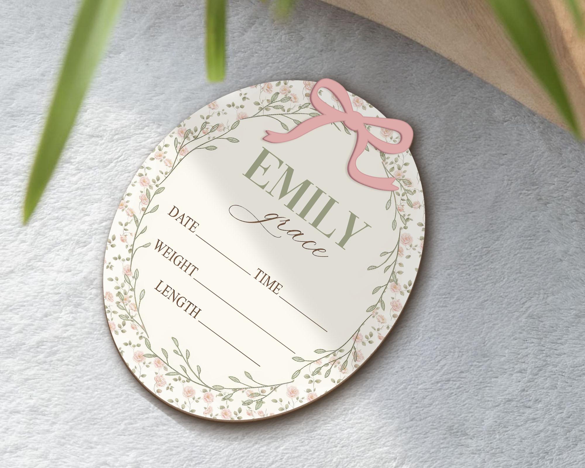 Pinkstats Signage Wildflower Baby Stats Sign, Pink Bow Nursery Decor - Etsy