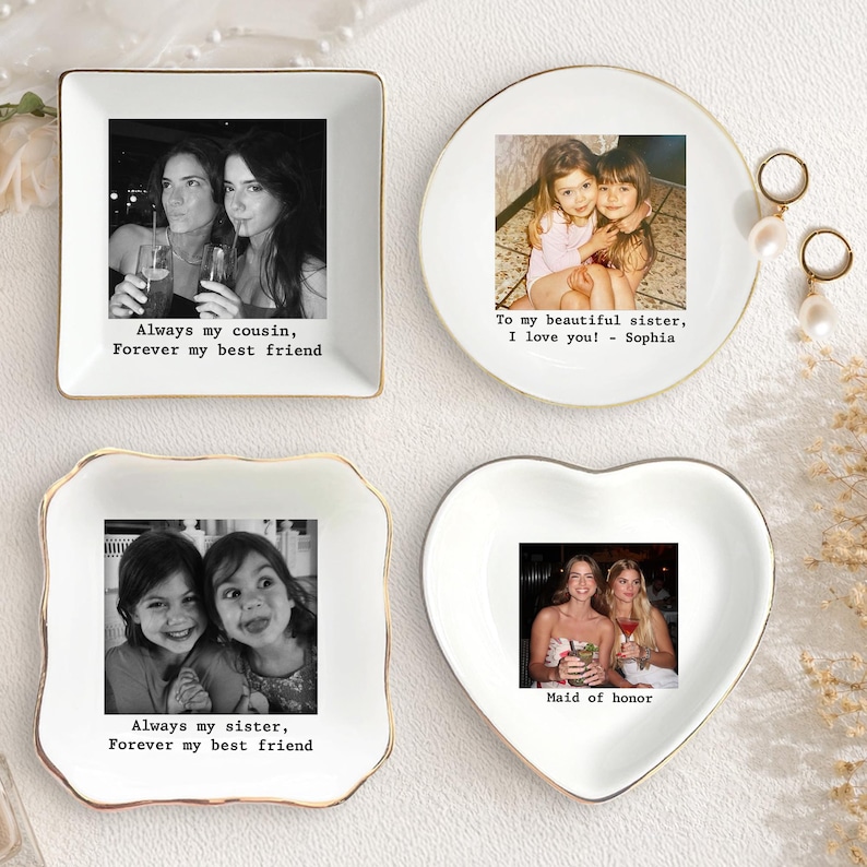 Personalized Sister Photo Jewelry Dish, Custom Ceramic Trinket Tray for Best Friend Wedding Day, Soul Sister Gift, Gift for Bridesmaids Bild 4