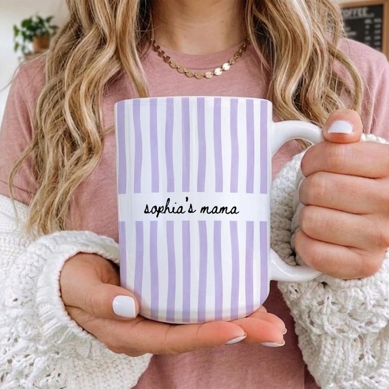 Personalized Mom Stripe Ceramic Mug, Custom Name Mother's Day Gift for Mom, New Mom Gift Idea, First Time Grandma Gifts image 4