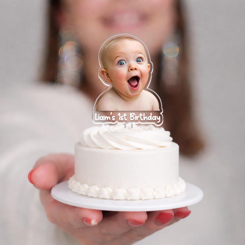 Custom Photo Birthday Cake Topper, Personalized Photo Birthday Cake Decor, Milestone Birthday Baby Photo Topper, Birthday Party Decor Gift image 4