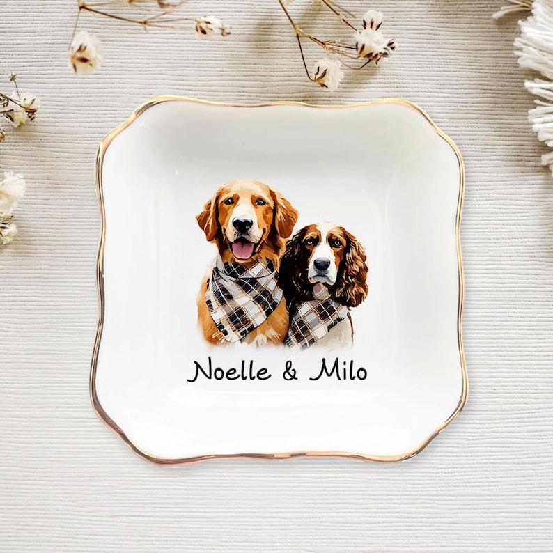 Personalized Dog Cat Photo Ring Dish, Custom Pet Portrait Jewelry Dish, Dog Mom Trinket Dish, Pet Lovers Gift, Mother’s Day Gift for Cat Mom zdjęcie 6