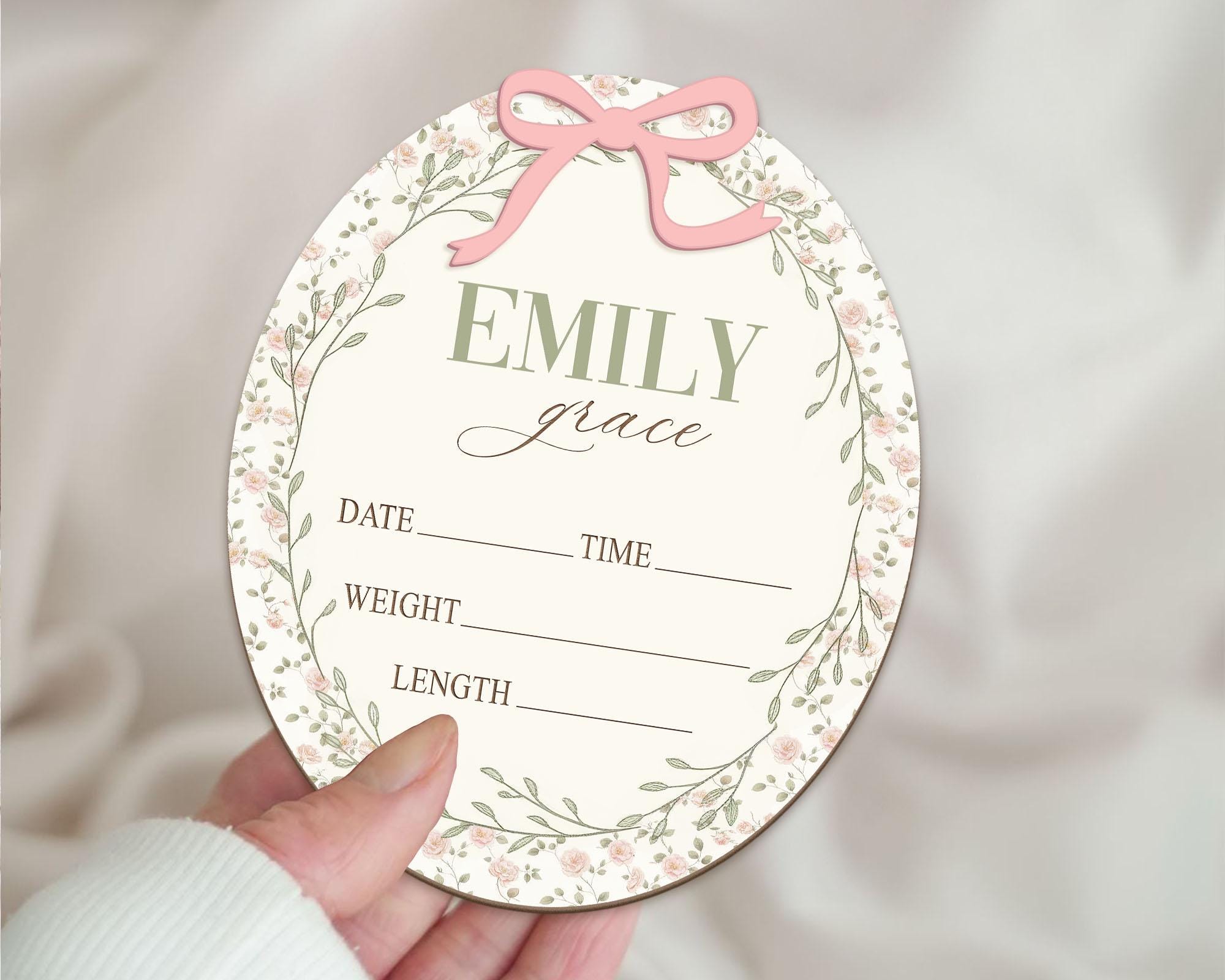 Pinkstats Signage Wildflower Baby Stats Sign, Pink Bow Nursery Decor - Etsy