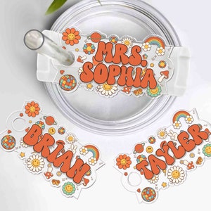 Groovy Custom Tumbler Name Tag, 40oz 30oz Stanley Topper for Tumbler Lid, Teacher Gift, Personalized Stanley Name Plate, Stanley Accessories