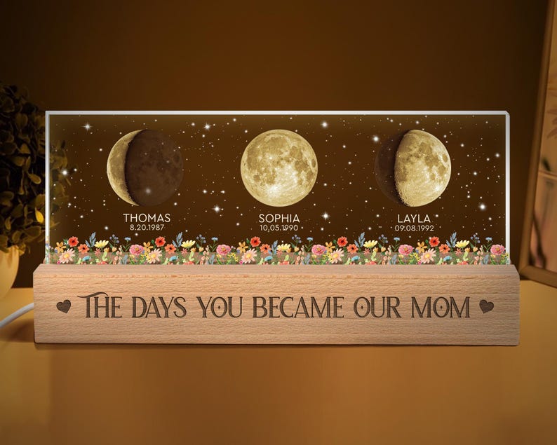 Custom Moon Phase by Date Night Light Gift for Mom, Mothers Day Gift for Grandma, Personalized Mom Moon Phase Lamp, Mom Gifts, Birthday Gift image 4