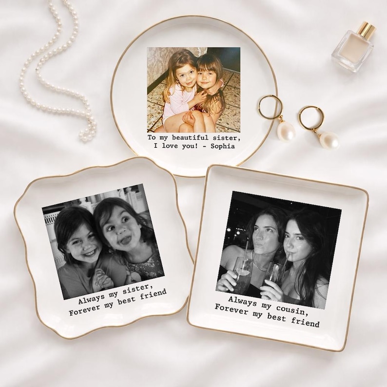 Personalized Sister Photo Jewelry Dish, Custom Ceramic Trinket Tray for Best Friend Wedding Day, Soul Sister Gift, Gift for Bridesmaids Bild 6
