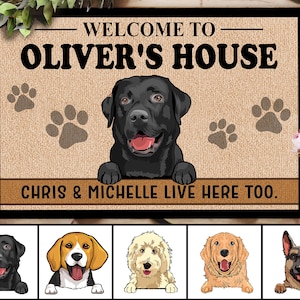 Tapis de bienvenue personnalisé pour chien, paillasson personnalisé pour chien, cadeau pour amoureux des chiens, tapis de bienvenue à la maison, cadeau chien maman, cadeau chien papa, tapis chien, cadeaux de pendaison de crémaillère