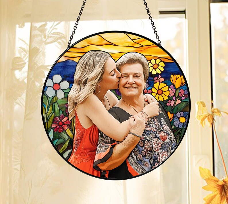 Custom Photo Stained Glass Suncatcher Gift for Mom, Mothers Day Gift ...