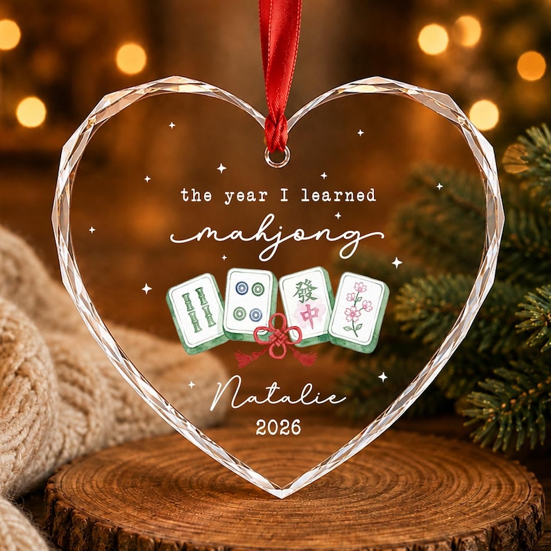 Personalized Mahjong Group Gifts, Custom The Year I Learned Mahjong Ornament, Mahjong Club Christmas Gift 2026, Mahjong Players Gift 画像 5