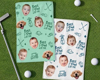 Custom Golf Towel With Kids Photo, Golf Lover Gift, Kids Golf Rag, Gift For Him, Dad gift, Custom Name Father Day Golf Gift, Best Dad by Par