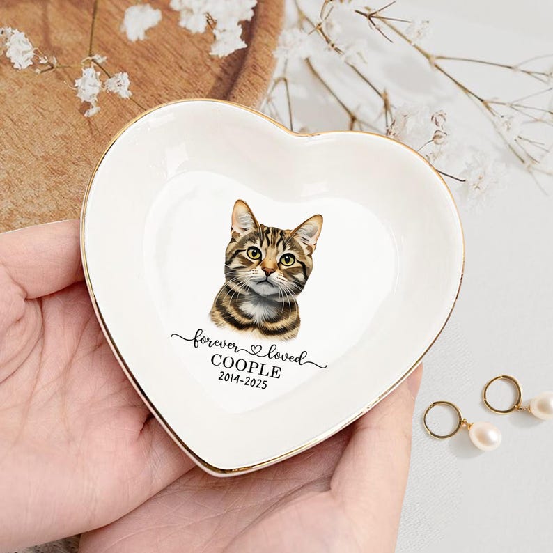 Personalized Dog Cat Photo Ring Dish, Custom Pet Portrait Jewelry Dish, Dog Mom Trinket Dish, Pet Lovers Gift, Mother’s Day Gift for Cat Mom zdjęcie 5