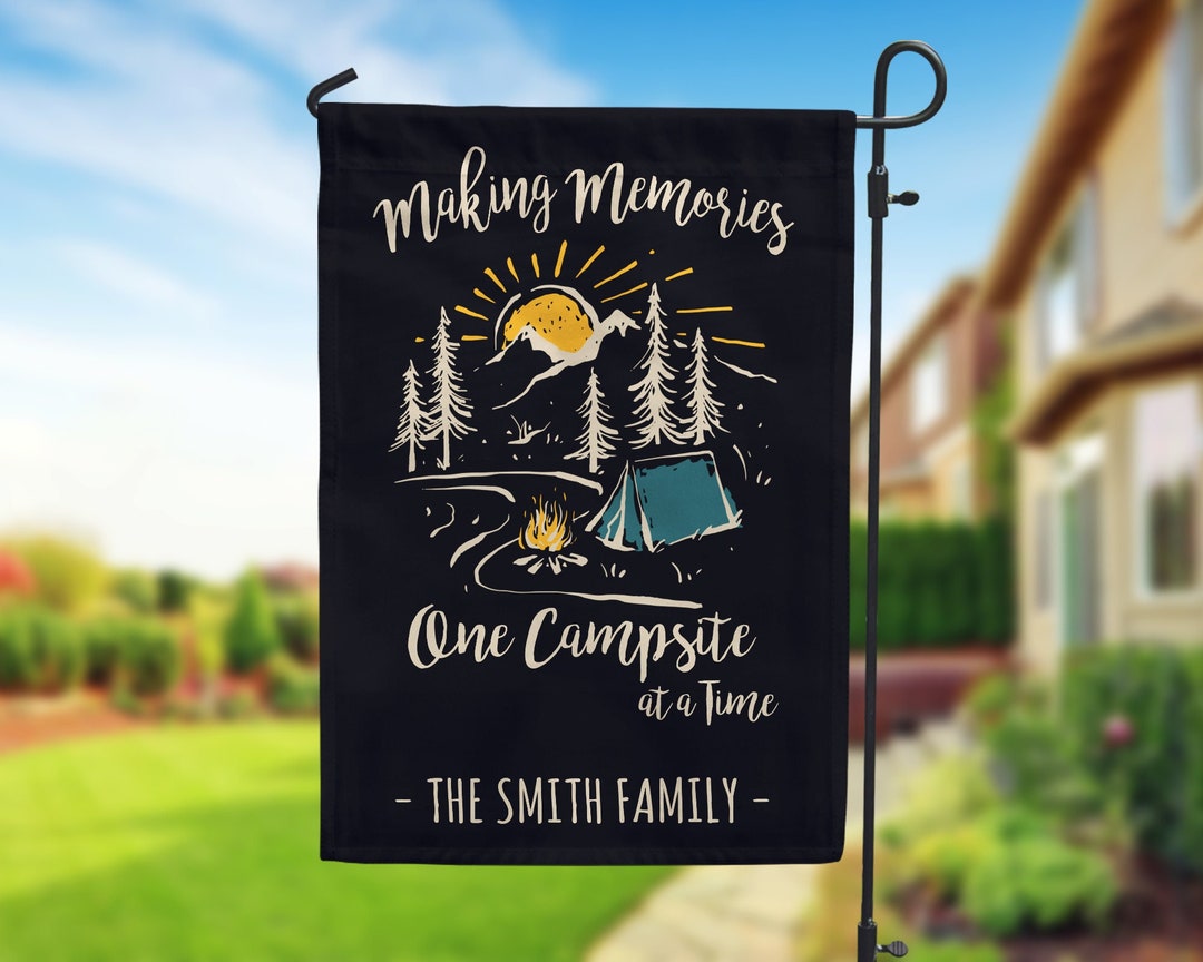 Personalized Happy Campers Garden Flag, Custom Family Name Flag