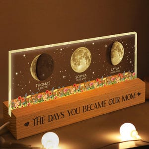 Custom Moon Phase by Date Night Light Gift for Mom, Mothers Day Gift for Grandma, Personalized Mom Moon Phase Lamp, Mom Gifts, Birthday Gift image 2