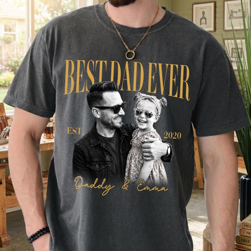 Personalized Dad Vintage Photo Shirt, Custom Fathers Day Shirt With Kids Photo, Best Dad Ever Shirt, New Dad Gift, Fathers Day Gift for Dad