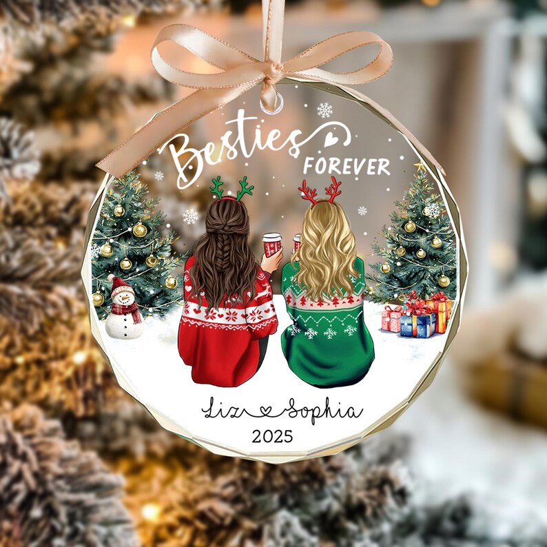 Custom Best Friends Christmas Ornaments, Friendship Besties Ornament 2026, Gift for Friend, Gift for Her, Friend Christmas Keepsake Ornament image 7