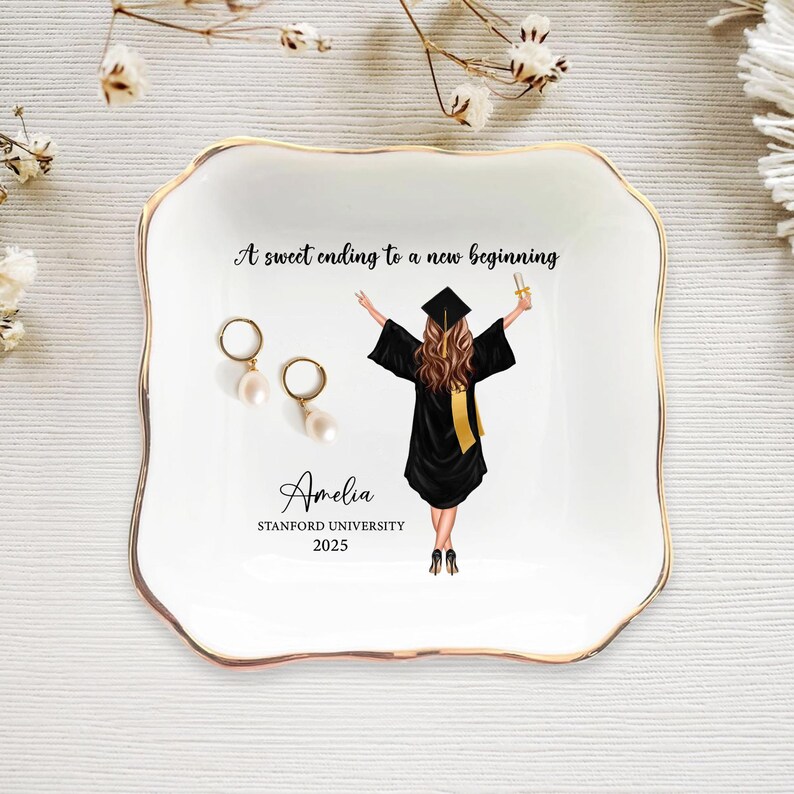 Personalized Graduation Gift for Her, Custom Jewelry Dish Gift for Daughter Class of 2025, College Graduation Keepsake Gift, Senior Gift image 9