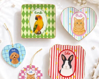 Custom Pet Portrait Jewelry Dish Gift For Her, Personalized Dog Cat Photo Ring Holder, Custom Pet Photo Trinket Tray Gift For Pet Owner
