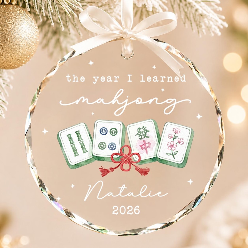 Personalized Mahjong Group Gifts, Custom The Year I Learned Mahjong Ornament, Mahjong Club Christmas Gift 2026, Mahjong Players Gift 画像 7