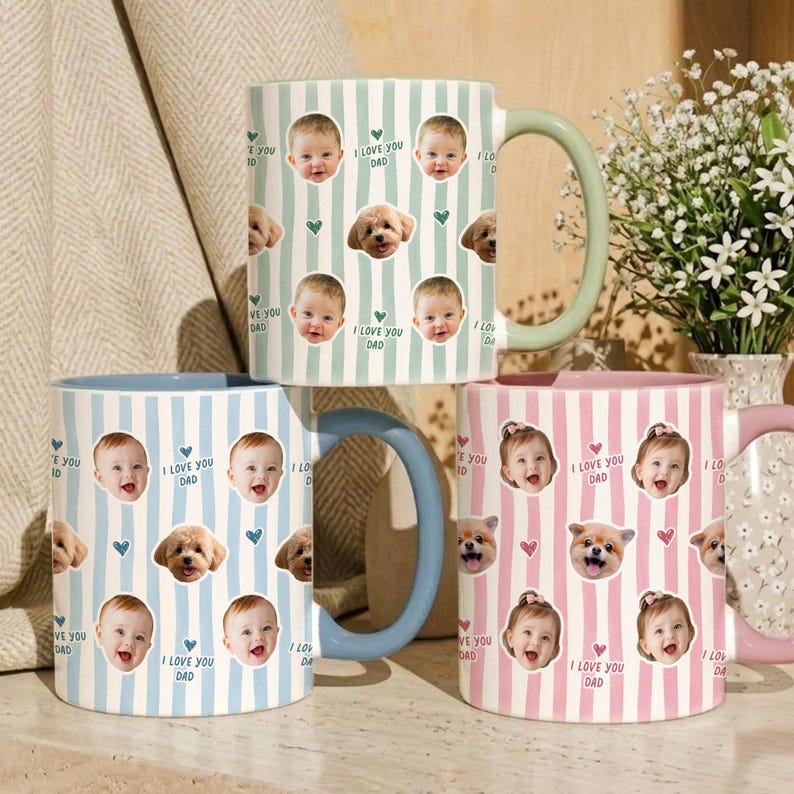 Custom Baby Photo Retro Mug, Best Dad Ever Personalized Father's Day Gift, First Time Daddy Appreciation, Dad Birthday Gift, Grandpa Present image 1