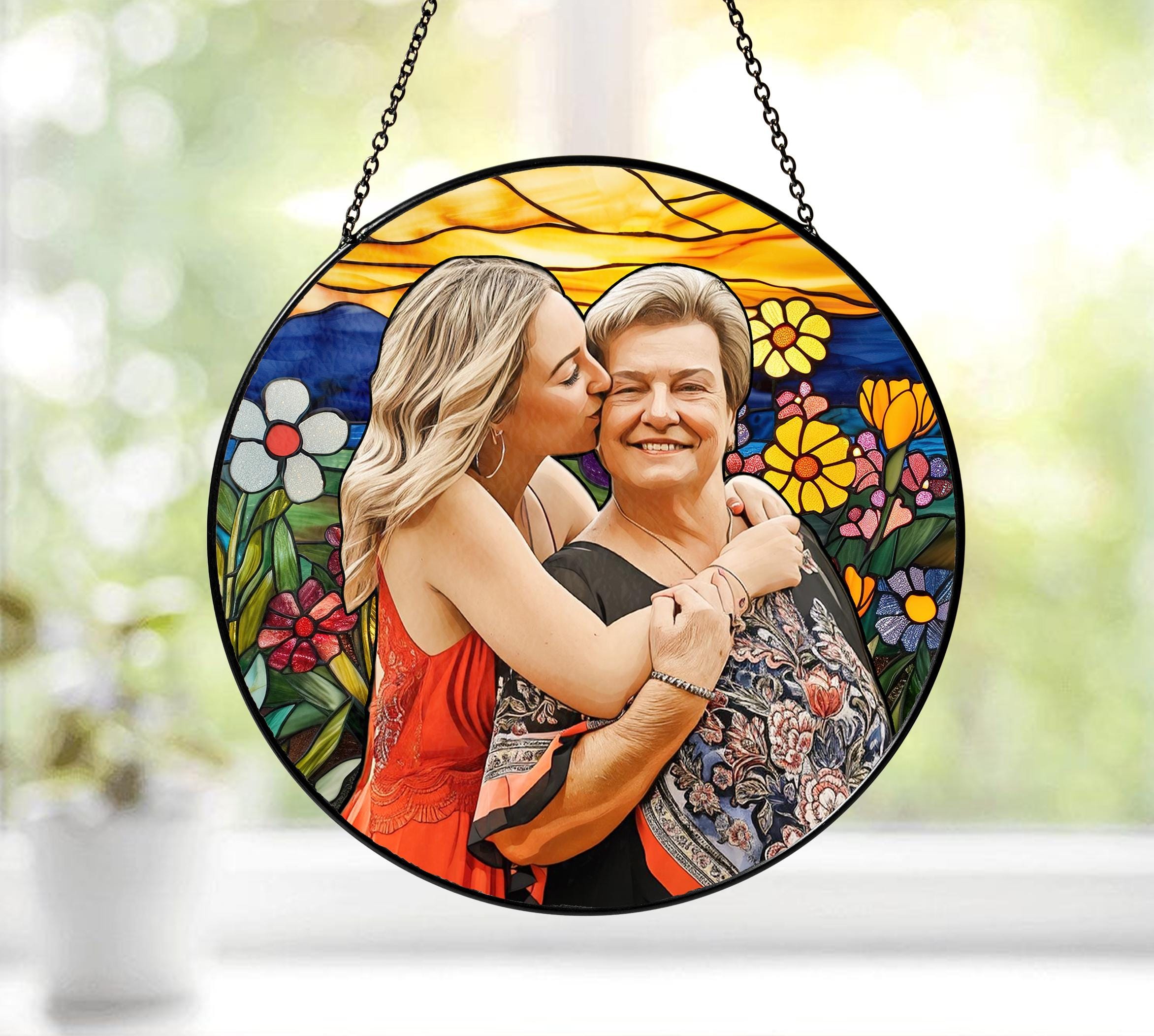 Custom Photo Stained Glass Suncatcher Gift for Mom, Mothers Day Gift ...