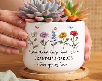 Mothers Day Plant Pot, Personalized Birth Flower Plan Pot, Grandma's Garden Pot for Mom Nanny, Perfect Gift for Her, Family Flower Plant Pot