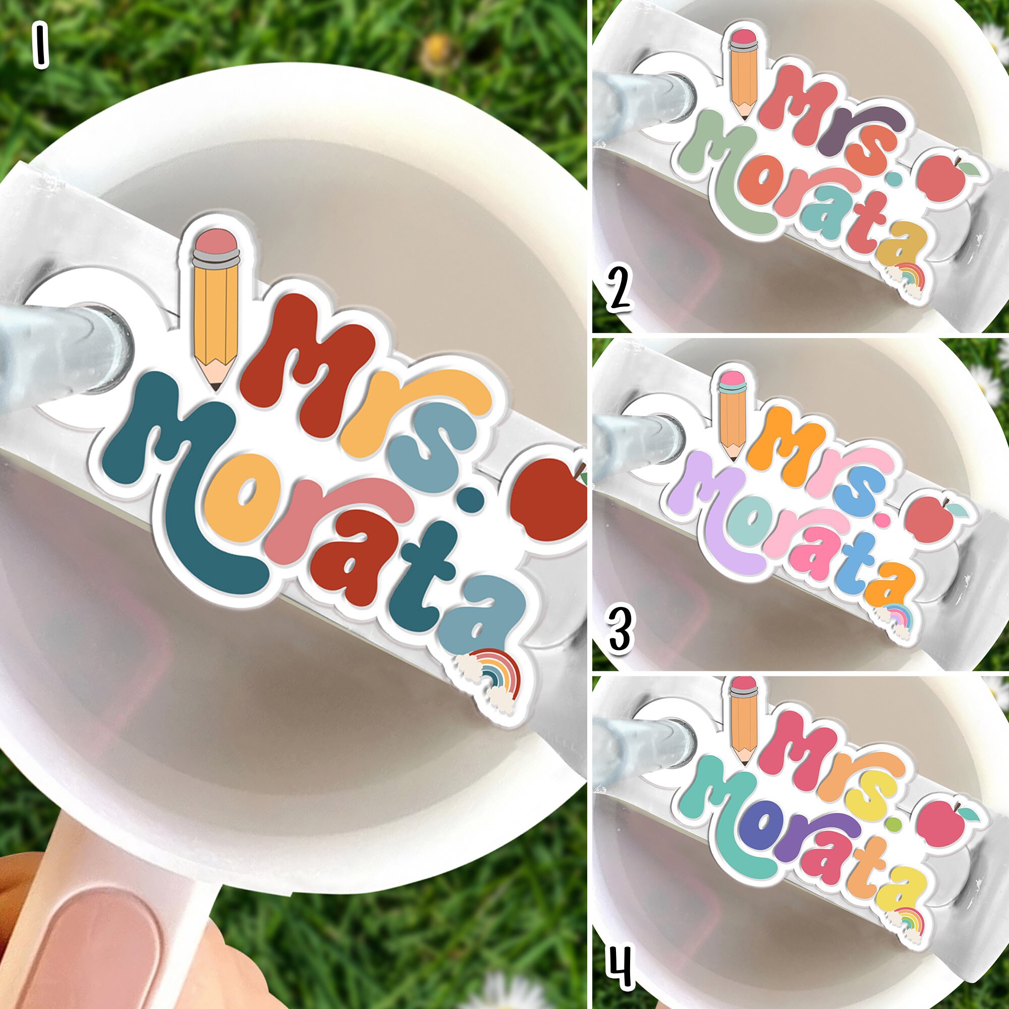 Custom Teacher Tumbler Name Tag, Custom Teacher Name Gift, 30oz 40oz Stanley Name Plate Topper for Teacher Gift, Teacher Tumbler Accessories