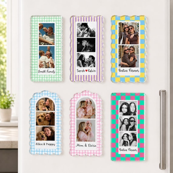 Custom Strip Photobooth Acrylic Magnet, Personalized Couples Photo Magnet, Besties Photo Magnet, Family Photo Magnet Gift, Kids Photo Magnet
