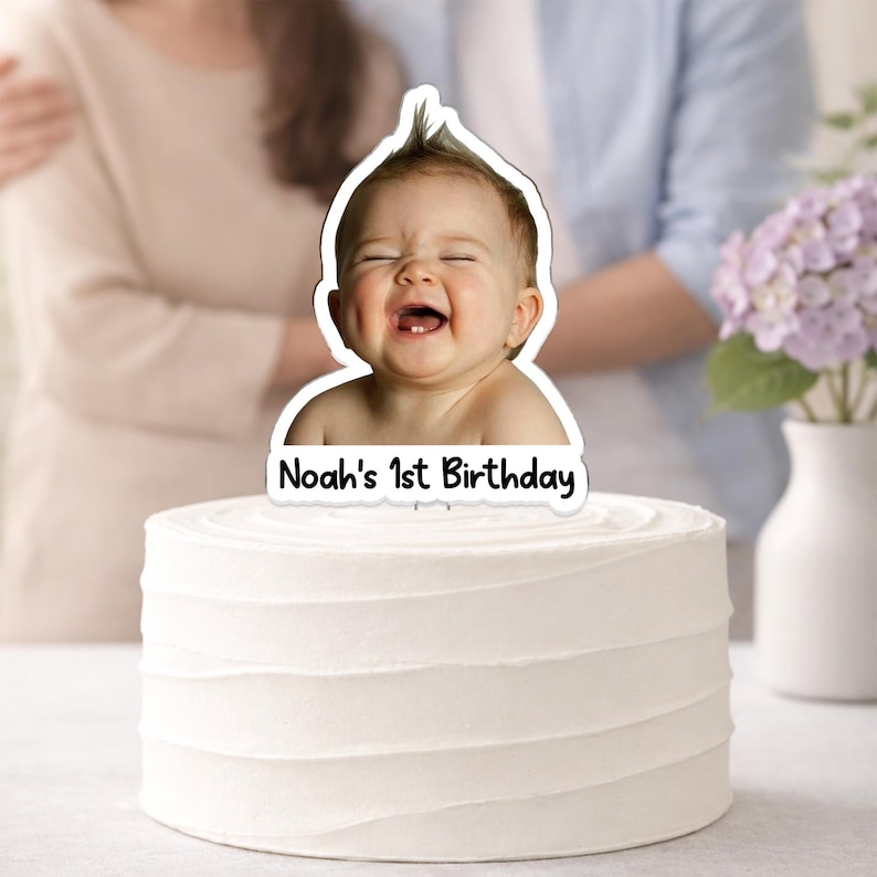 Custom Photo Birthday Cake Topper, Personalized Photo Birthday Cake Decor, Milestone Birthday Baby Photo Topper, Birthday Party Decor Gift image 5