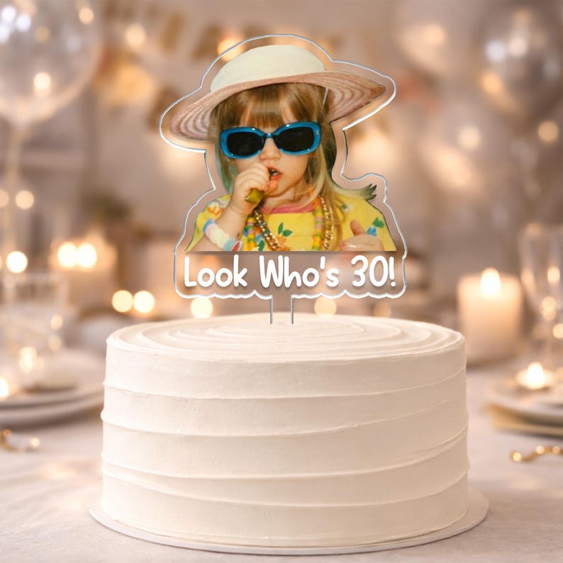 Custom Vintage Photo Acrylic Cake Topper, Personalized Photo Cake Topper, 30th Birthday Party Decoration, Wedding Anniversary Cake Topper Bild 9
