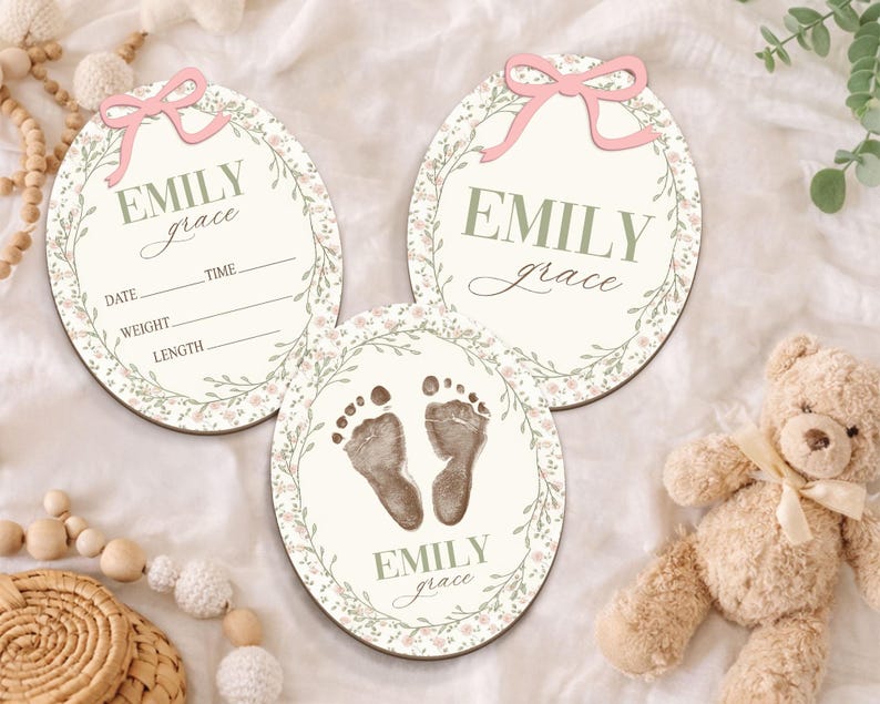 Pinkstats Signage Wildflower Baby Stats Sign, Pink Bow Nursery Decor - Etsy