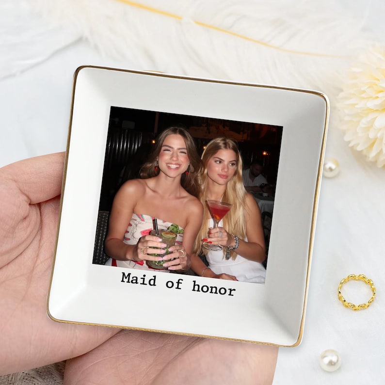 Personalized Sister Photo Jewelry Dish, Custom Ceramic Trinket Tray for Best Friend Wedding Day, Soul Sister Gift, Gift for Bridesmaids Bild 7
