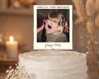 Custom Photo Acrylic Cake Topper, Personalized Vintage Photo Cake Topper, 30th Birthday Party Decoration, Birthday Cake Topper Party Gift